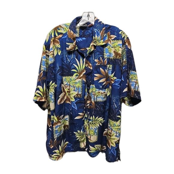 rainforest cafe mens shirt Blue Tropical palm print Size XXL cruise wear - Picture 1 of 10